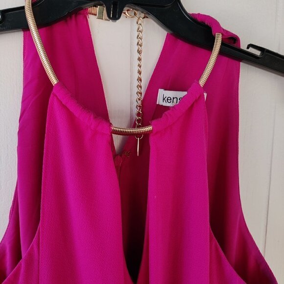 Kensie, Dressing Up and going out . Pink Halter & gold choker. Fluid Pink Fabric - Picture 4 of 9